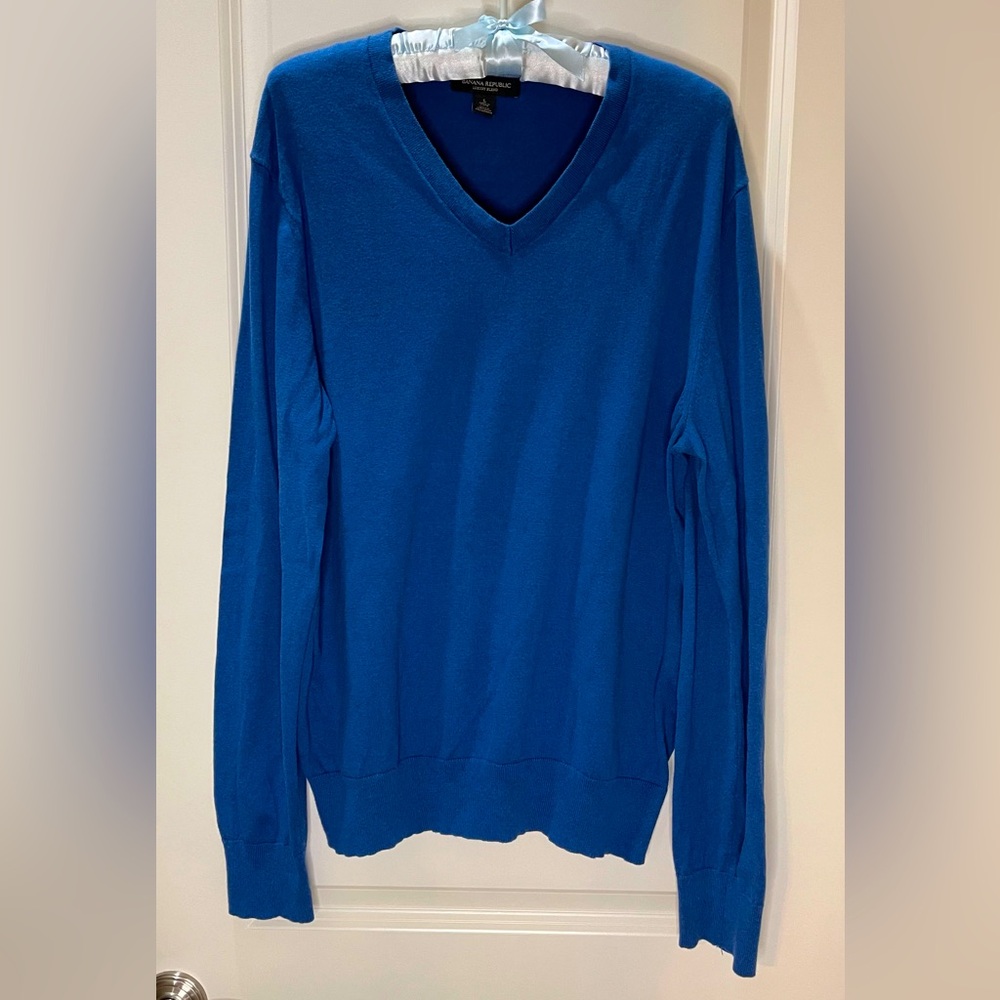 Banana Republic Blue Silk Cashmere & Cotton Men’s V-Neck Sweater Size Large